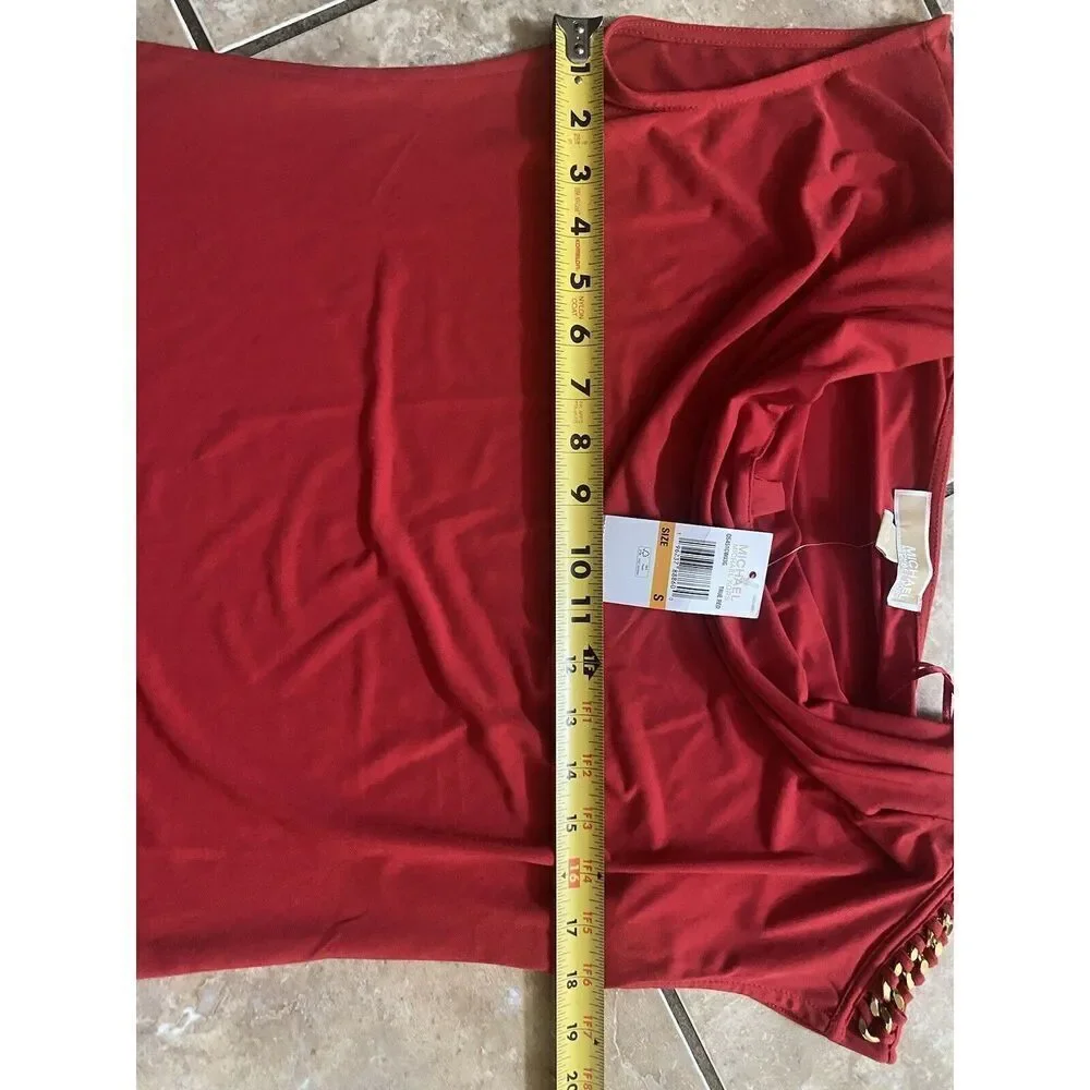 NWT Michael Kors S Jersey Red Boat Neck Blouse Metal Accent - Picture 4 of 5
